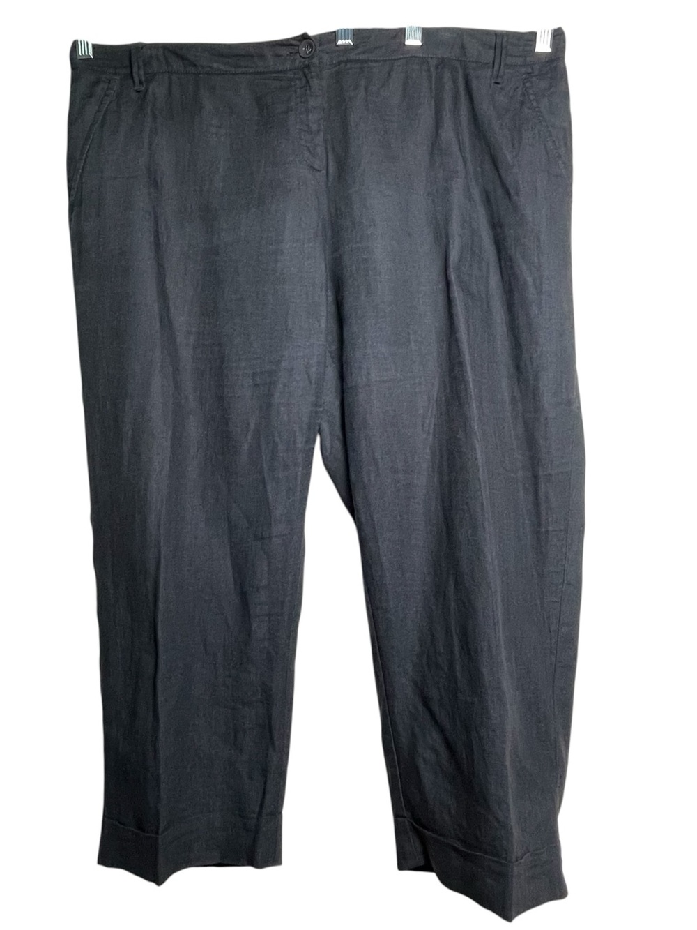 Eileen Fisher WMNS Black 100% Linen Cuffed Cropped Lagenlook Lantern Pants Sz XL